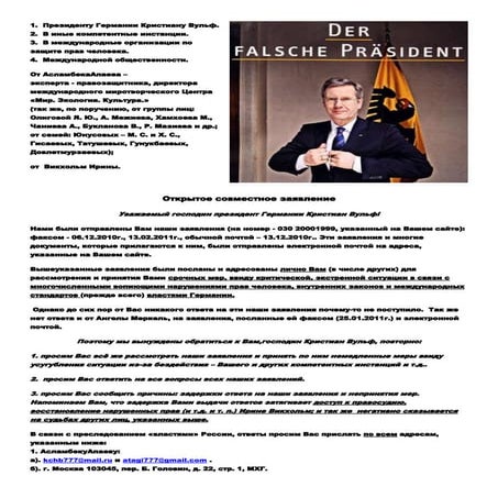 The open joint statement to the president of Germany Christian Wulff  (02.04....