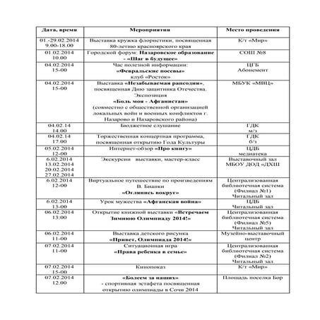 Афиша культурных событий. Февраль