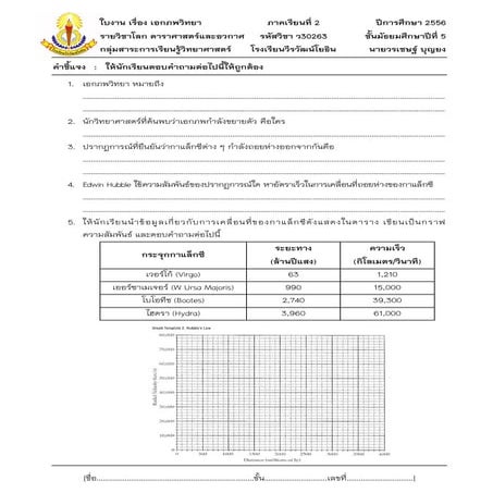 ใบงาน เอกภพวิทยา ม.5