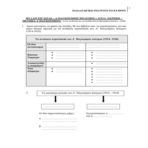 Α ΄ ΠΑΓΚΟΣΜΙΟΣ ΠΟΛΕΜΟΣ -ΑΙΤΙΑ -ΕΚΡΗΞΗ- ΜΕΤΩΠΑ  Α΄ΠΑΓΚΟΣΜΙΟΥ