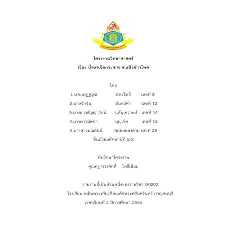 โครงงานวิทยาศาสตร์ เรื่อง น้ำยาเช็ดกระจกจากแป้งข้าวโพด