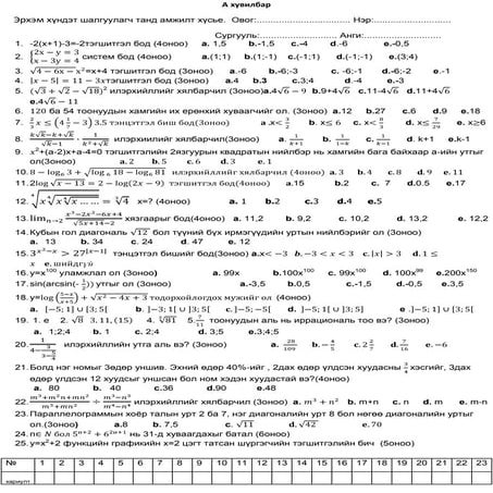 математикийн тест