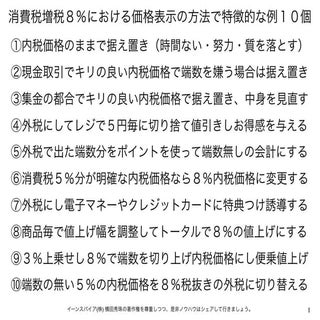 消費税増税８％における価格表示の方法で特徴的な例１０個