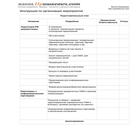 Инструкция по организации мероприятия