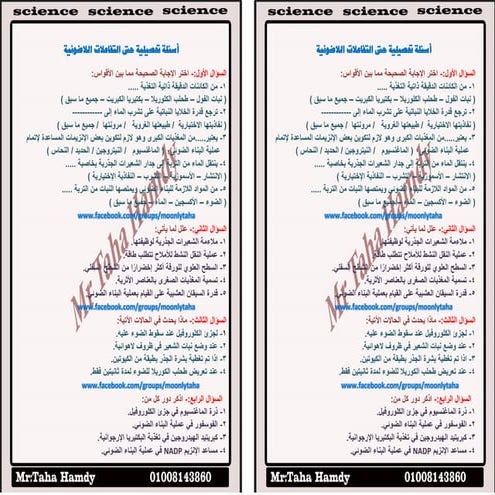 أسئلة تحصيلية حتى التفاعلات اللاضوئية