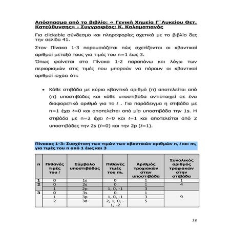 Σχολικό βοήθημα χημειας γ λυκειου - Τροχιακά και Κβαντικοί αριθμοί
