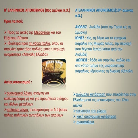 α και β ελληνικός αποικισμός /υλικό για σύγκριση