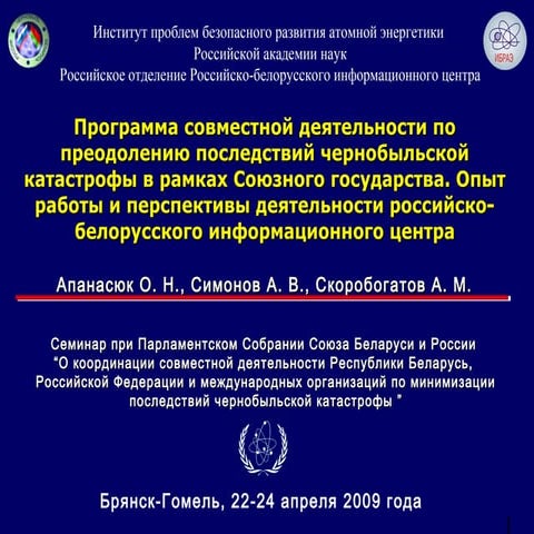 Программа совместной деятельности по преодолению последствий чернобыльской ка...