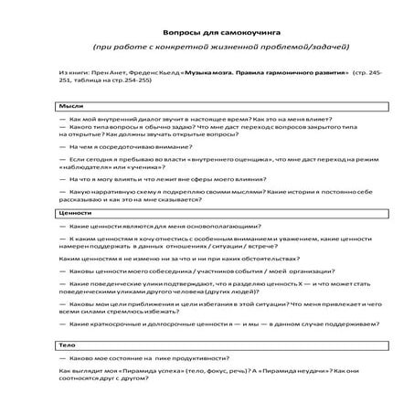 вопросы для самокоучинга