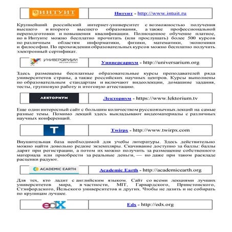 ресурсы для бесплатного образования