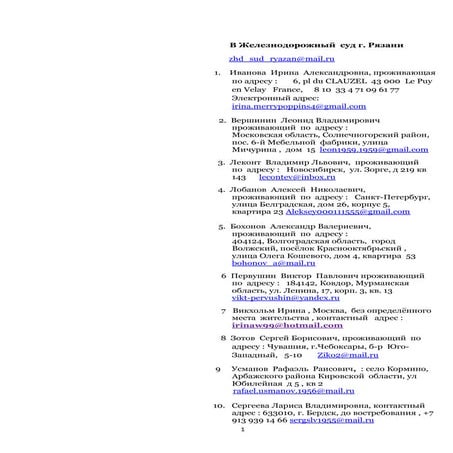 Коллективное исковое заявление в Железнодорожный суд г. Рязани. 