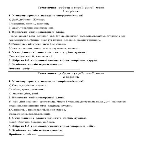 Тематична робота з української мови | PDF