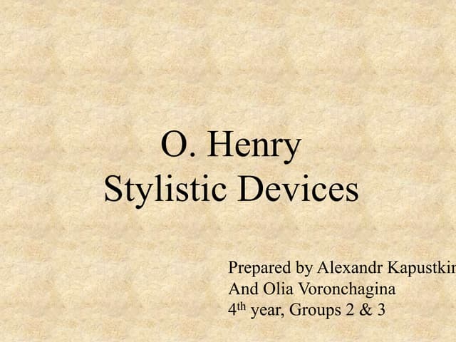 O. Henry. Stylistic devices