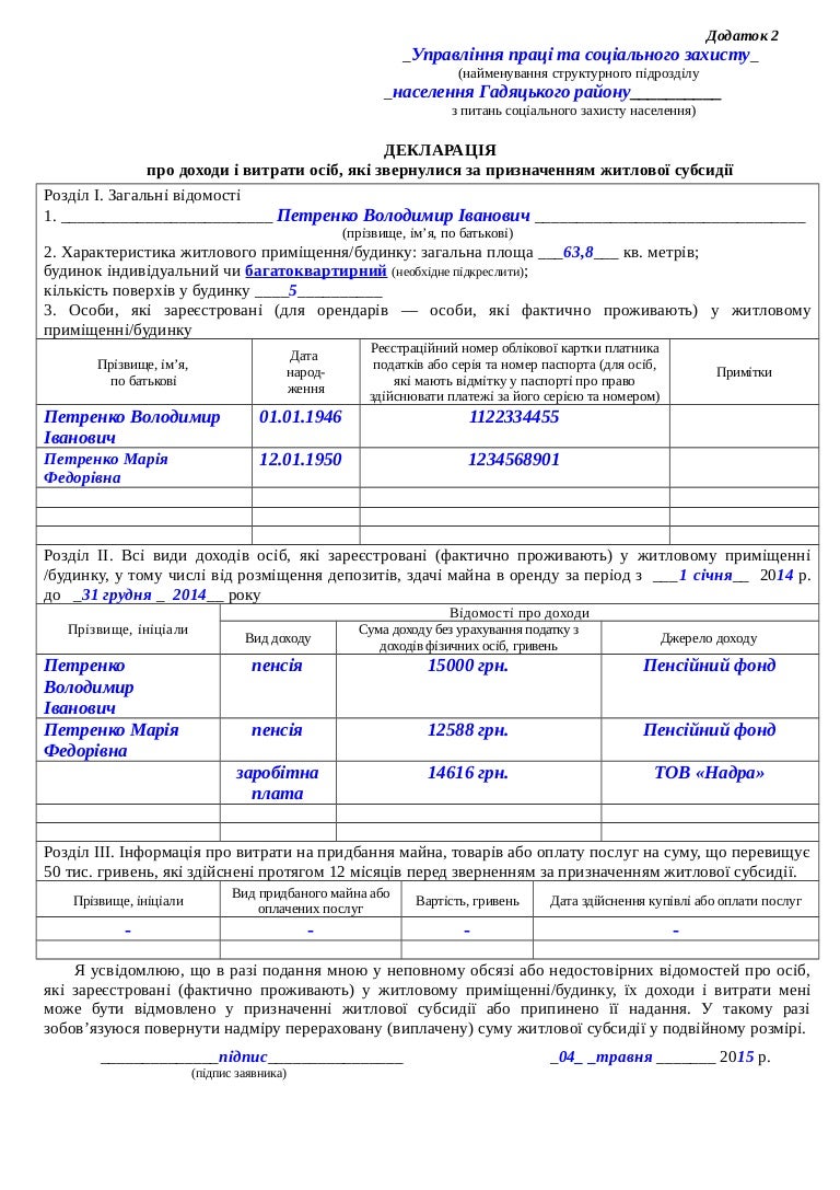 декларація про доходи зразок