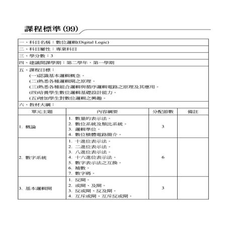 數位邏輯課程綱要