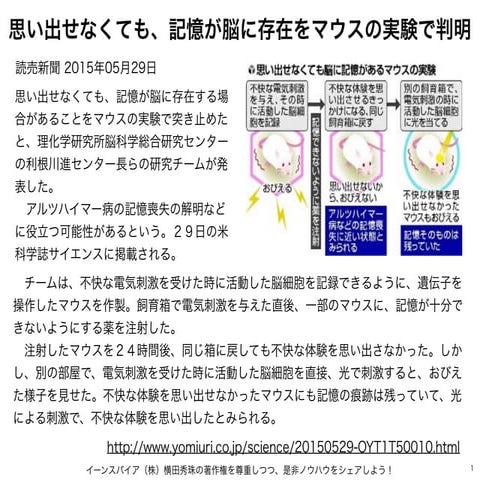 忘れていても脳には記憶…マウス実験で判明