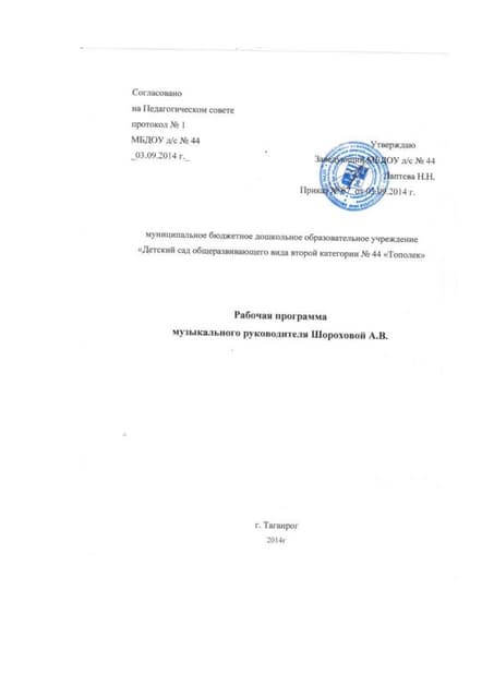 рабочая программа музыкального руководителя