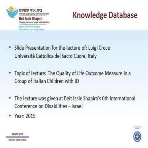 Luigi Croce: The Quality of Life Outcome Measure in a Group of Italian Childr...