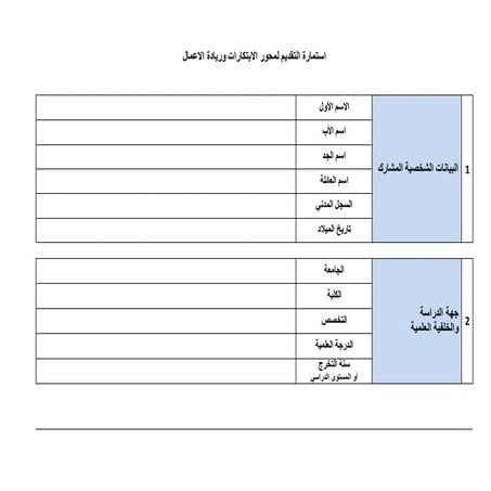 استمارة التقديم في محور الابتكار