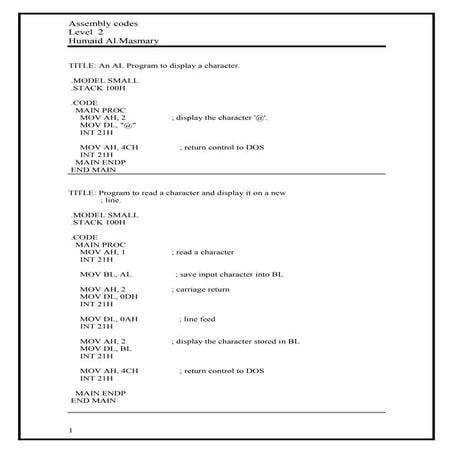 جميع اوامر لغة الاسمبلي 