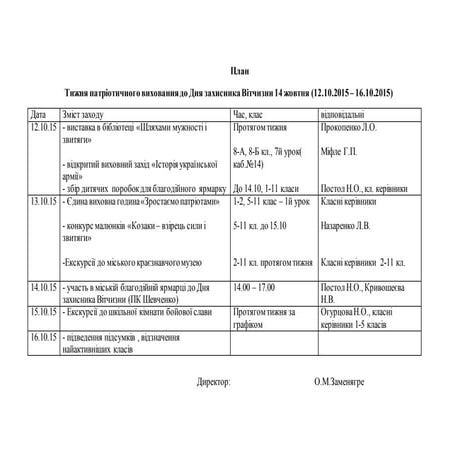План  Тижня козацька слава