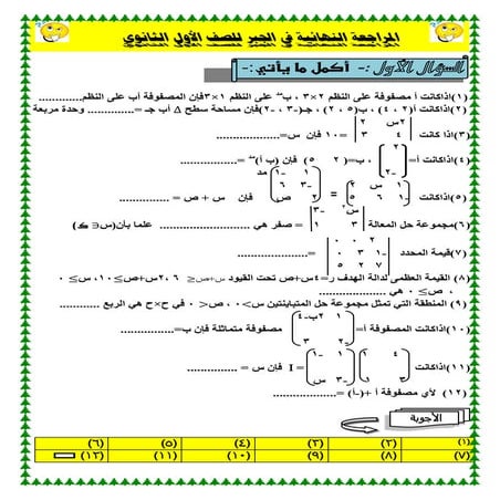 موقع ملزمتي - مراجعة ليلة الامتحان جبر للصف الأول الثانوي
