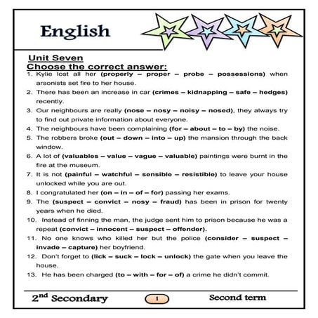 موقع ملزمتي - مراجعة ليلة الامتحان انجليزي للصف الثاني الثانوي الترم الثاني