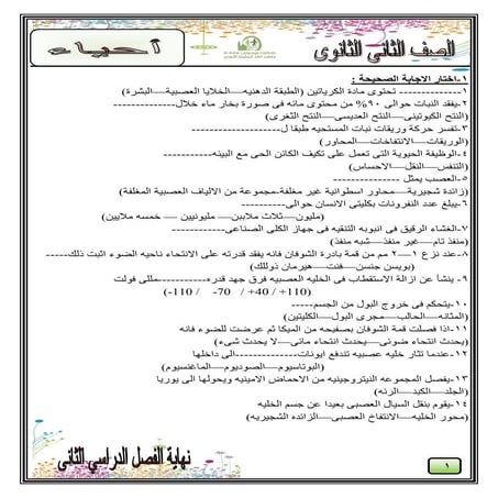 موقع ملزمتي - مراجعة ليلة الامتحان أحياء للصف الثاني الثانوي الترم الثاني