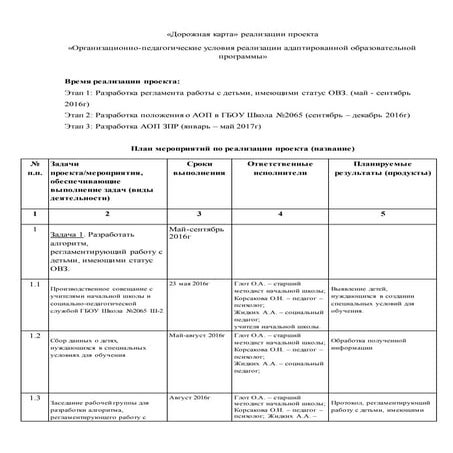 дорожная карта реализации проекта