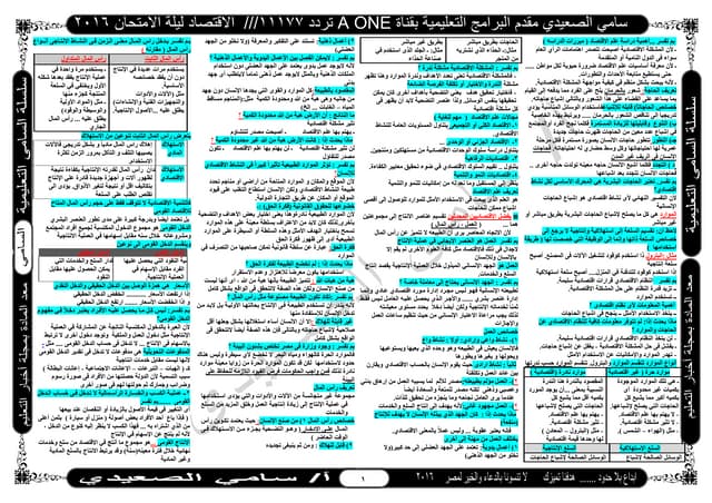 اربع ورقات وتنجح فى الاقتصاد 