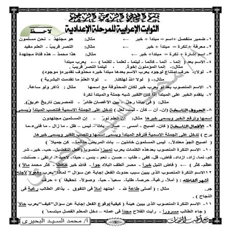 الثوابت الاعرابية للمرحلة الاعدادية - موقع ملزمتي