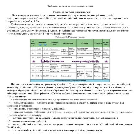 таблиц  в текстових документах