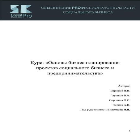 основы бизнес планирования проектов социального бизнеса и предпринимательства