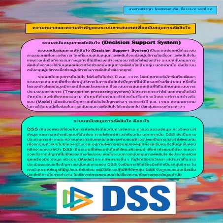 ความหมายและความสำคัญของระบบสารสนเทศเพื่อสนับสนุนการตัดสินใจ