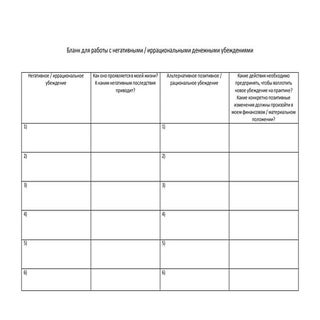 бланк для работы с негативными дене...