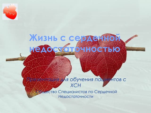 Жизнь с сердечной недостаточностью.Презентация для обучения пациентов с ХСН