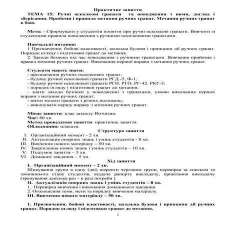 Ручні осколкові гранати  та поводження з ними, догляд і зберігання