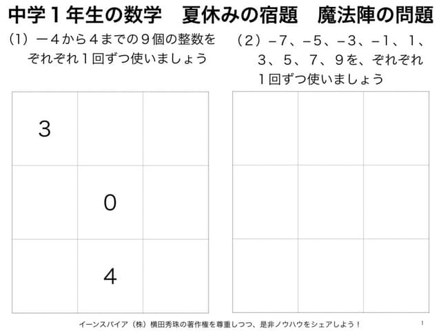数学で｢魔法陣｣問題の解き方と解答(中学校1年生・組み合わせ) | PDF