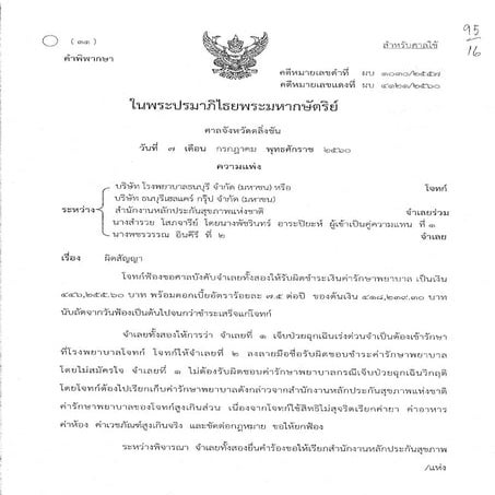 คำพิพากษาศาลชั้นต้น-คดีรพ.ธนบุรี&นางสำรวย โสภจารีย์