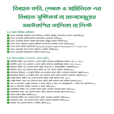 বিখ্যাত লেখক ও সাহিত্যিক এর বিখ্যাত সৃষ্টিকর্ম বা রচনাসমূহের সফটকপির তালিকা বা লিস্ট.pdf
