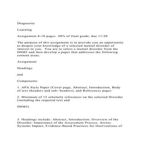 .  DiagnosticLearningAssignment 8-10 pages  40 of final