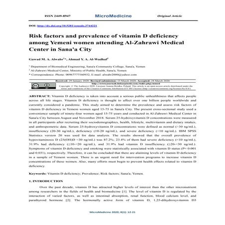 Risk factors and prevalence of vitamin D deficiency among Yemeni women ...
