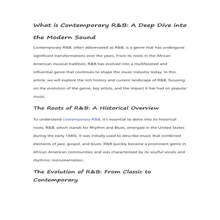 What is Contemporary R&B: A Deep Dive into the Modern Sound