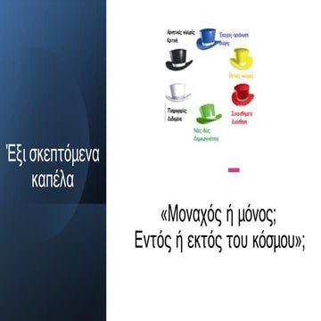 Έξι καπέλα σκέψης: «Μοναχός ή μόνος;  Εντός ή εκτός του  κόσμου»;