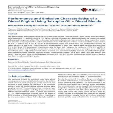 (أداء وإنبعاثات محرك ديزل يستخدم خليط ا الديزل و زيت الجاتروفا )ورقة علمية ماجستير.pdf
