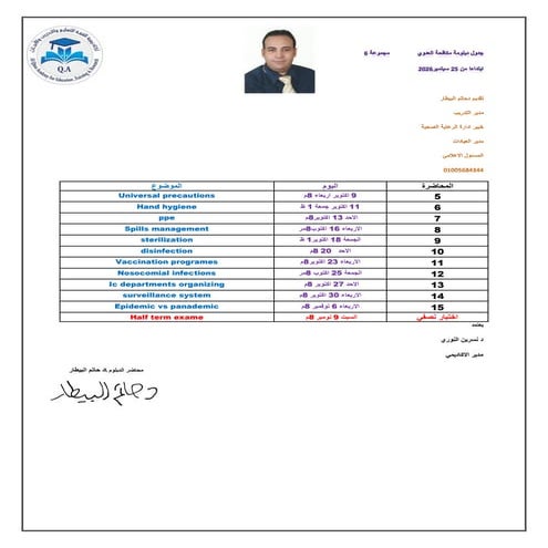 جدول دبلومة مكافحة العدوىد حاتم البيطار مدير العيادات .pdf