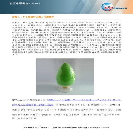 炭酸ニッケル基礎―グローバル市場シェアとランキング、全体の売上と需要予測、2026～2032