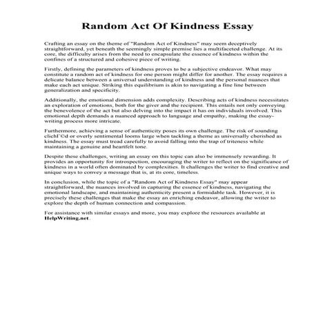 Random Act Of Kindness Essay. Westminster College (Utah)
