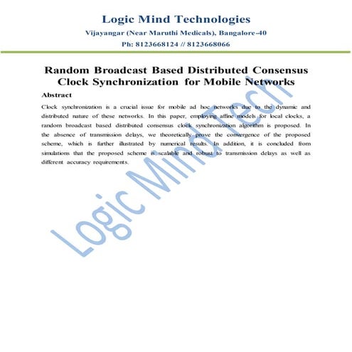 Random broadcast based distributed consensus clock synchronization for mobile...