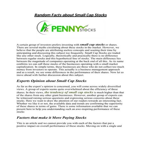 Random facts about small cap stocks